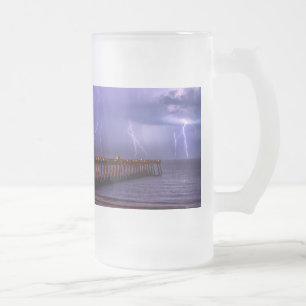 Navarre Florida Lightning Storm Frosted Glass Beer Frostat Ölglas