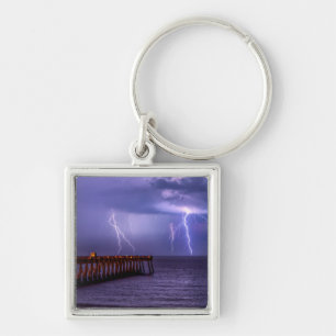 Navarre Florida Lightning Storm Fyrkantig Silverfärgad Nyckelring