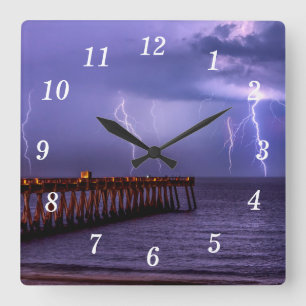 Navarre Florida Lightning Storm Wall Clock Fyrkantig Klocka