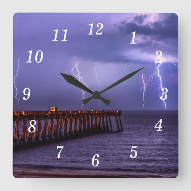 Navarre Florida Lightning Storm Wall Clock Fyrkantig Klocka (Framsida)