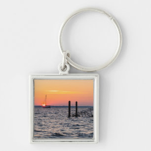 Navarre Florida Santa Rosa Sunrise Fyrkantig Silverfärgad Nyckelring
