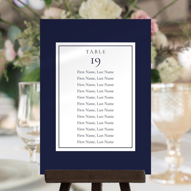 Navblå sittplatskarta Bordnummer Inbjudningar (Navy Blue Seating Chart Table Number)