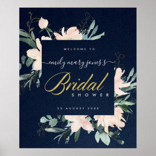 NAVBLUSH BLOMSTER AKVARELL BRÖLLopsfest VÄLKOMMEN Poster