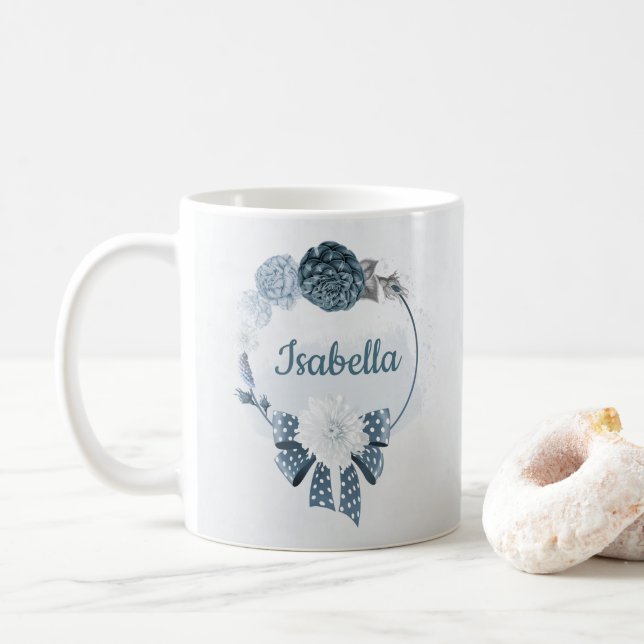 navelblå dammiga blå blommor botanisk  kaffemugg (Med munk)