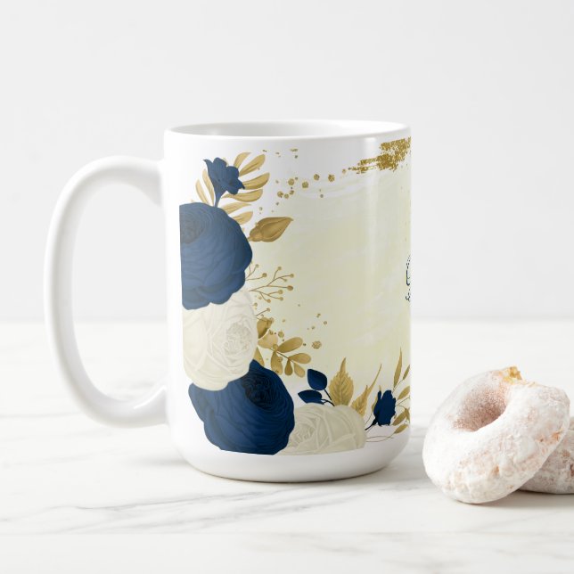 navelblommor och guld botanisk bröllopsdekor kaffemugg (Med munk)