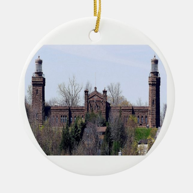 Navesink tvilling- ljusfyr julgransprydnad keramik (Framsidan)