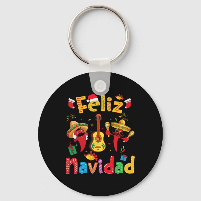 Navidad Mexican Fiesta Hett Pepper Guitar Julafton Nyckelring (Framsida)