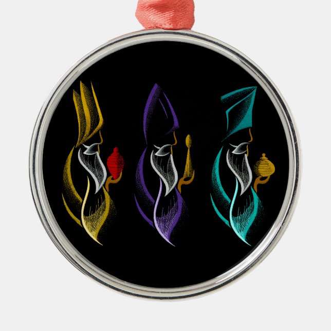 Navidad Reyes Magos estilo bordado Julgransprydnad Metall (Framsidan)