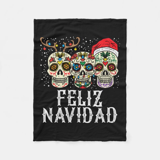 Navidad Sugar Döskallars Reindeer Santa Mexican Kr Fleecefilt (Framsidan)