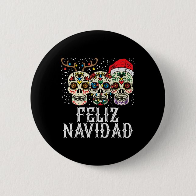 Navidad Sugar Döskallars Reindeer Santa Mexican Kr Knapp (Framsida)