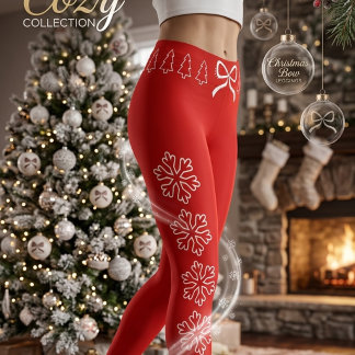 Navideños Rojos con Lazo, Copos de Nieve y arboles Leggings