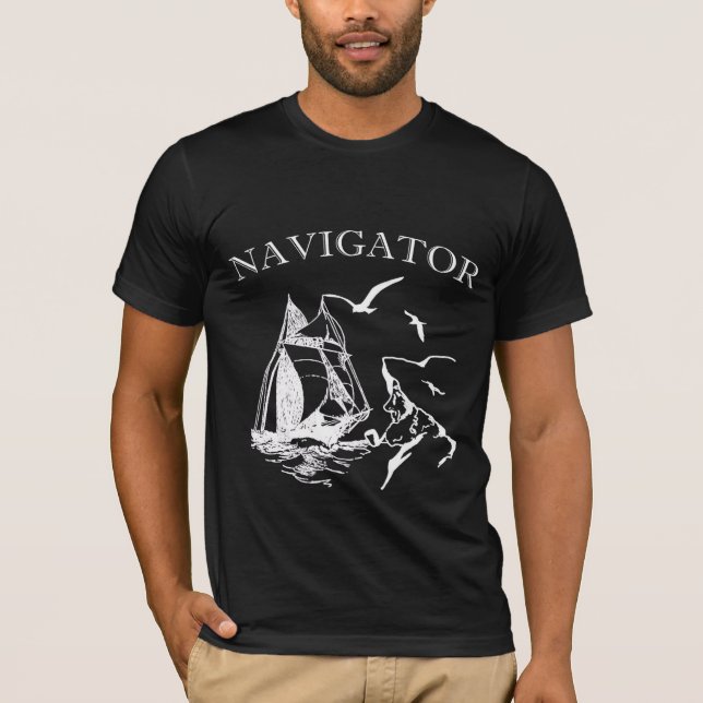 Navigator Sailboar Sailor Black Bella Canvas Tee Shirt (Framsida)