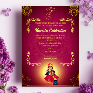 Navratri Durga Puja Firande Golden Inslag i Inbjudningar