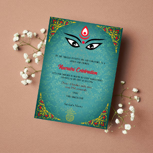 Navratri Durga Puja Firande Golden Inslag Inbjudningar