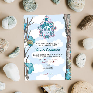 Navratri Durga Puja Firande Himlar Blue Butterfly Inbjudningar