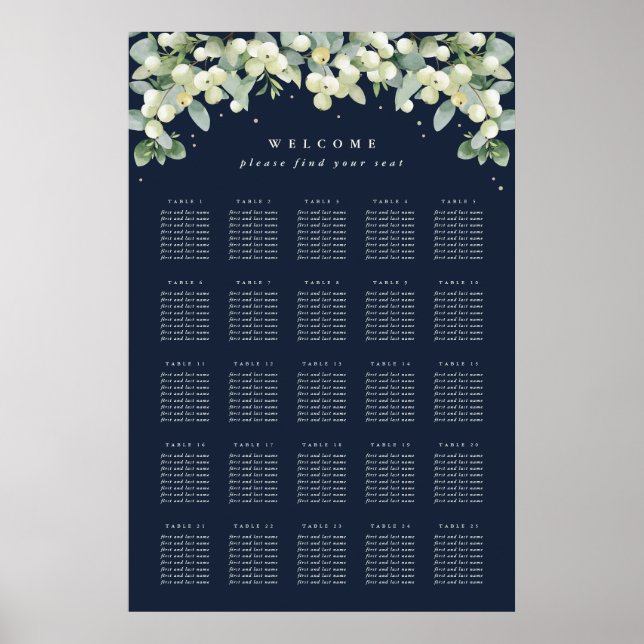 Navy 24x36" 25 Bordsplatser för 8 sittplatser Diag Poster (Framsidan)