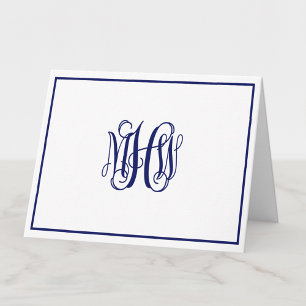 Navy 3 Initial Vinstickad Monogram Gör-det-själv B Anteckningskort
