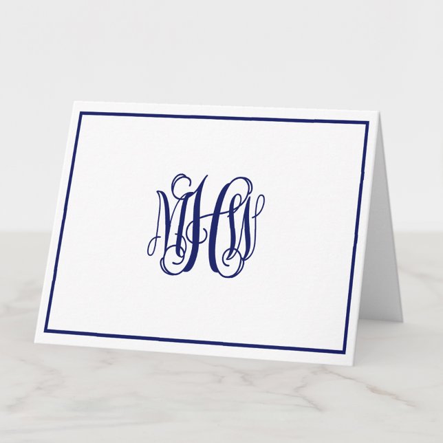 Navy 3 Initial Vinstickad Monogram Gör-det-själv B Anteckningskort (Skapare uppladdad)