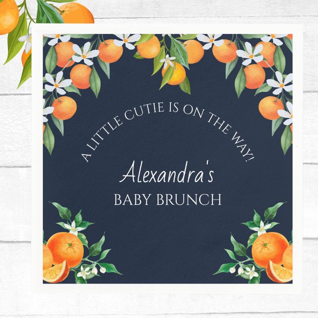 Navy A Little Cutie Orange Citrus Baby Brunch Pappersservett (Skapare uppladdad)