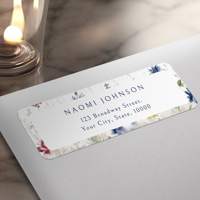 Navy Akvarell Vildblomma Rustik Returadress Etikett (Navy Watercolor Wildflower Rustic Return Address Label)
