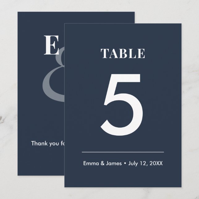 Navy Ampersand Bröllop | Modern Bordnummer Inbjudningar (Fram/baksida)