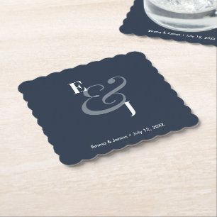 Navy Ampersand Bröllop Omvänd Cocktail Underlägg Papper
