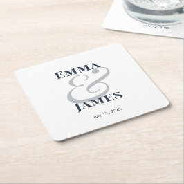 Navy Ampersand Bröllop |  Underlägg Papper Kvadrat