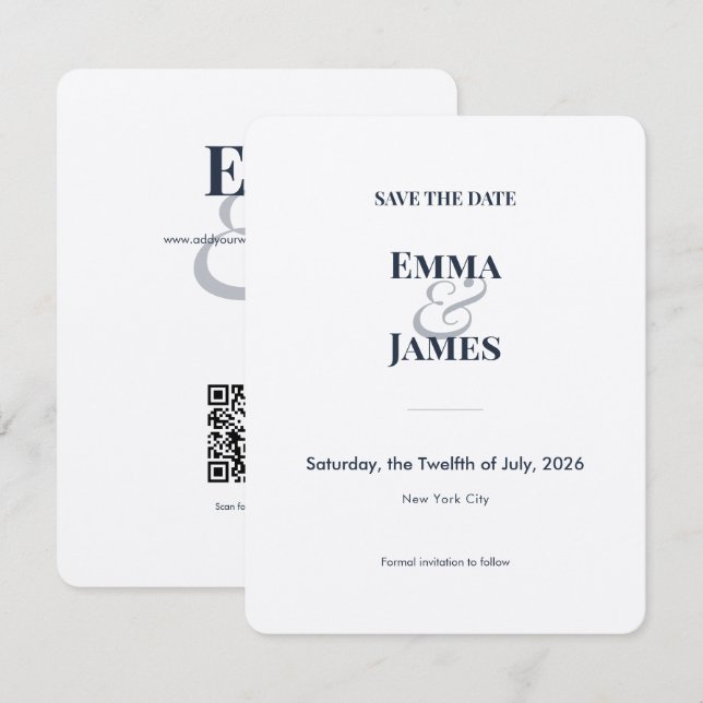 Navy Ampersand Save the Date | Bröllopskort Spara Datumet (Fram/baksida)