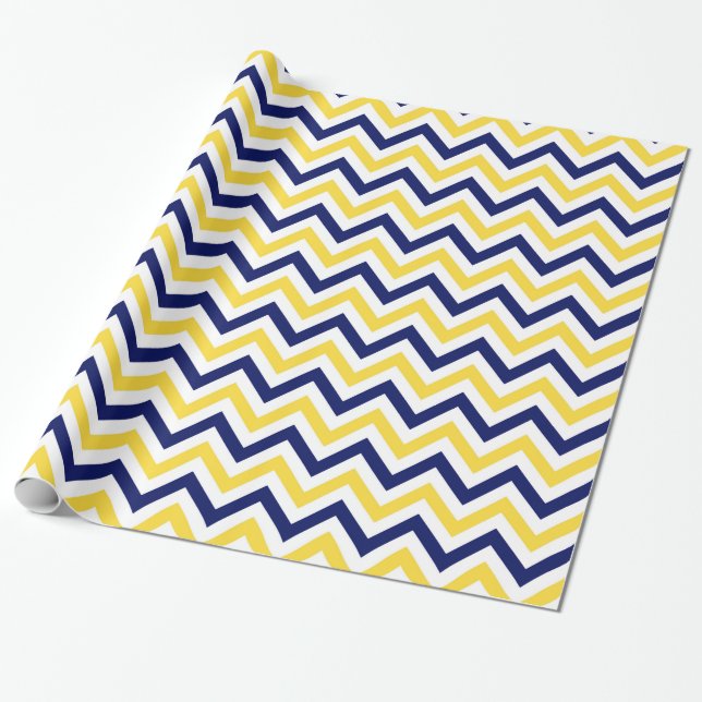 Navy, Ananas, Vit Stor Chevron Sicksackmönster Presentpapper (Utrullad)