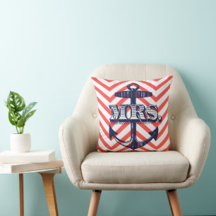 Navy Anchor Bride Zig Zag Mönster Bride Pillow Kudde