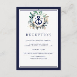 Navy Anchor Elegant Greenery Wandegrey Reception Tilläggskort
