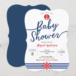 Navy, Anchor, Modern, Nautical Themme, Baby Shower Inbjudningar