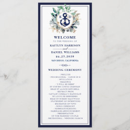 Navy Anchor Monogram Greenery Wandan Bröllop Program
