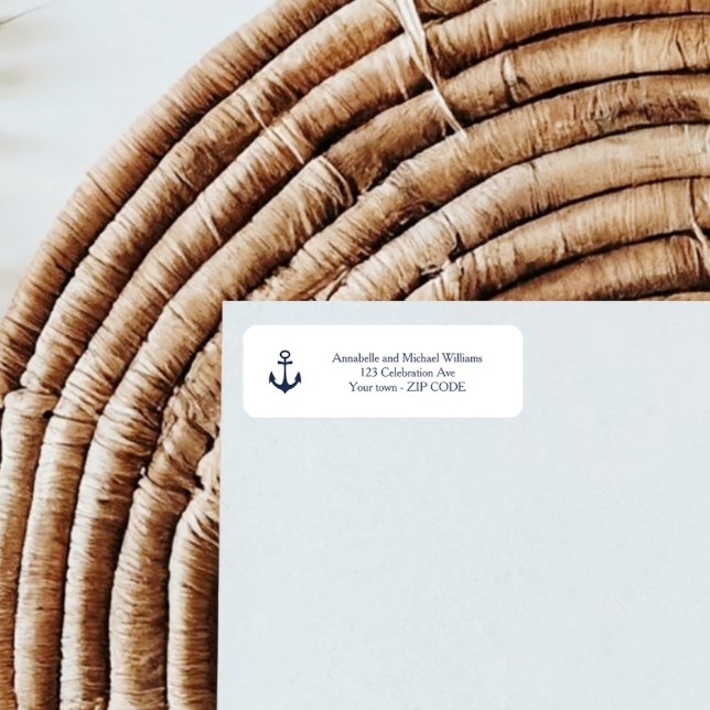 Navy Anchor Nautical Yacht Coastal BRÖLLOP adress Returadress Etikett (Skapare uppladdad)