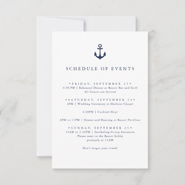 Navy Anchor Nautical Yacht SCHEDULE OF EVENTS Inbjudningar (Framsida)