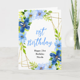 Navy and Baby Blue Floral Birthday Kort