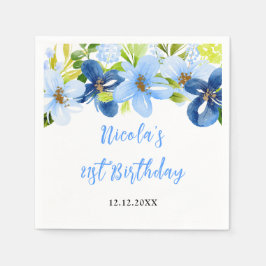 Navy and Baby Blue Floral Birthday Pappersservett