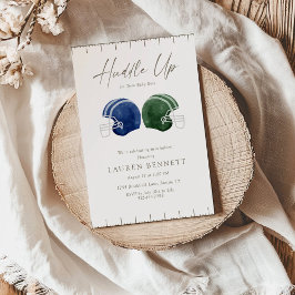 Navy And Blue Huddle Up Twin Boys Baby Shower Inbjudningar