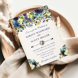 Navy and Blue Summer Flowers Bröllop Inbjudningar