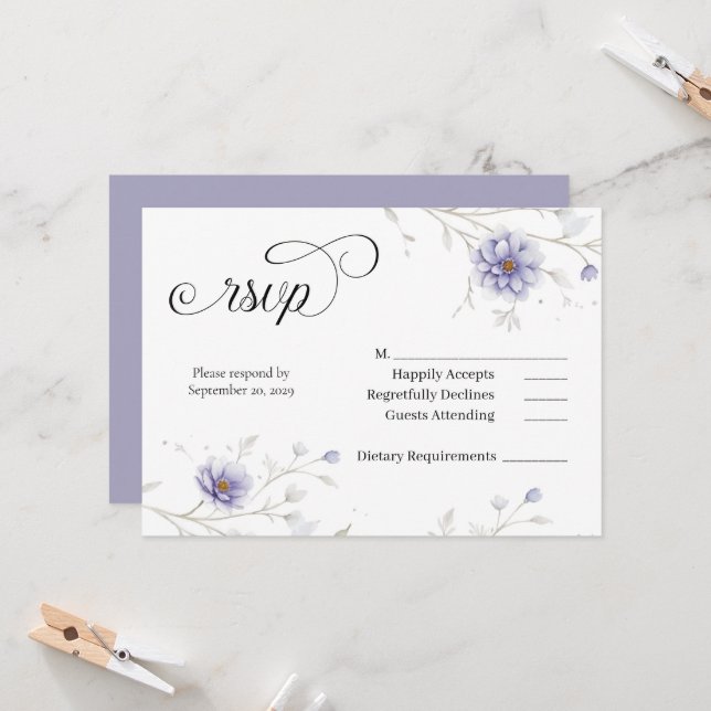 Navy and Blush Floral Wedding RSVP Inbjudningar (Fram/Back In Situ)