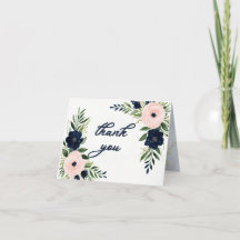 Navy and Blush Floral Wedding Thank You Card