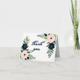 Navy and Blush Floral Wedding Thank You Card Tack Kort