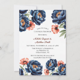 Navy and Burnt Orange Floral Couples Shower Inbjudningar