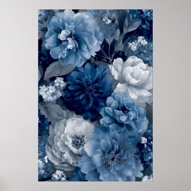 Navy and Dusty Blue Floral Art Poster 3 of 3 (Framsidan)