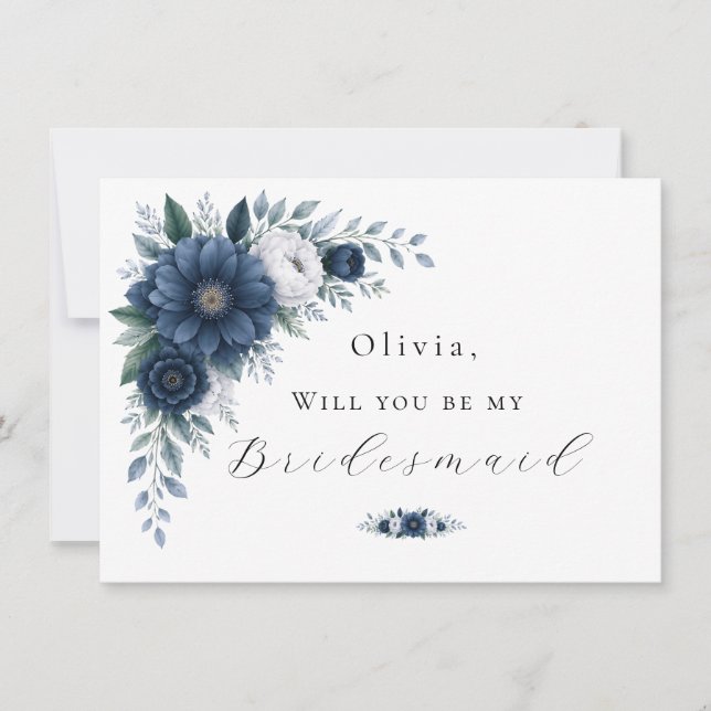  Navy and dusty Blue floral bridesmaid proposal  Kort (Framsida)