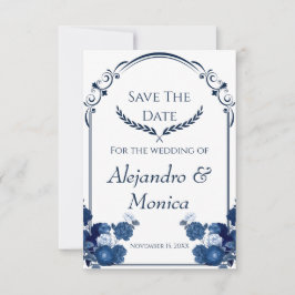 Navy and Dusty Blue Floral Classic Save The Date Spara Datumet
