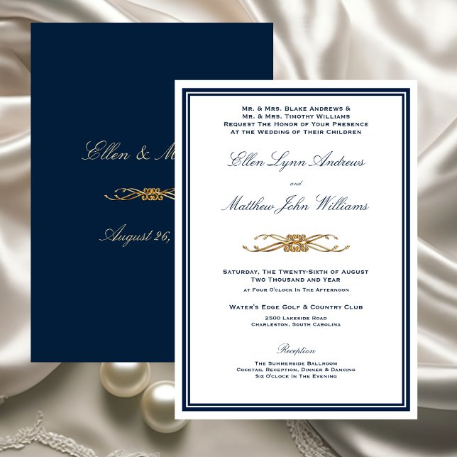 Navy and Gold Elegant Formal Wedding Inbjudningar (Navy and Gold Elegant Minimalist Wedding Invitation)