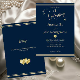 Navy and Gold Elegant Wedding with RSVP Inbjudningar