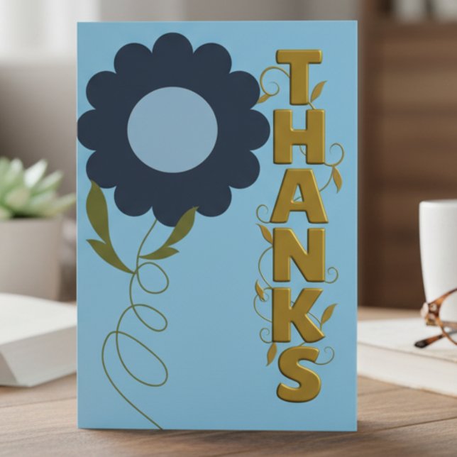 Navy and Gold Flower Gratitude Card Anteckningskort (Say thanks with style. This floral card is perfect for gifts, kindness, or everyday appreciation.)