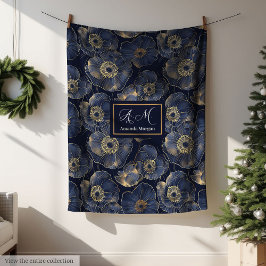 Navy and Gold Lux Blanket Custom Name Floral Gift Fleecefilt